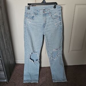 American Eagle Outfitters Light Blue Distressed Straight Leg Jeans